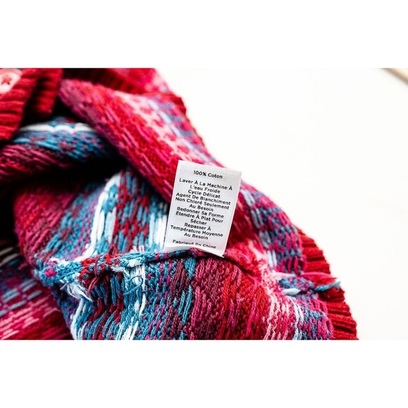 Talbots Petites womens L button cardigan sweater Fair isle red blue cotton knit - Picture 7 of 7